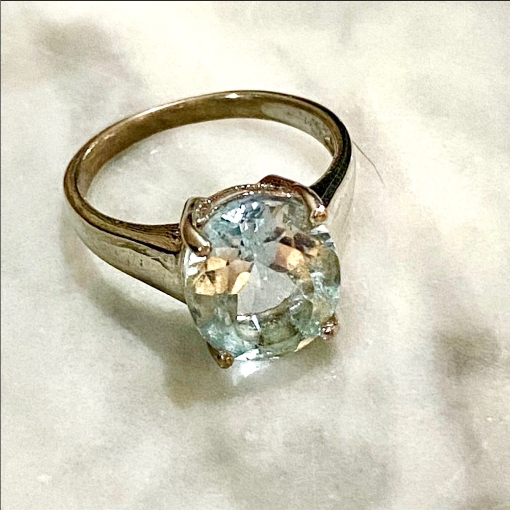 Man Made Aquamarine Silver Setting Cocktail Ring - Picture 2 of 9